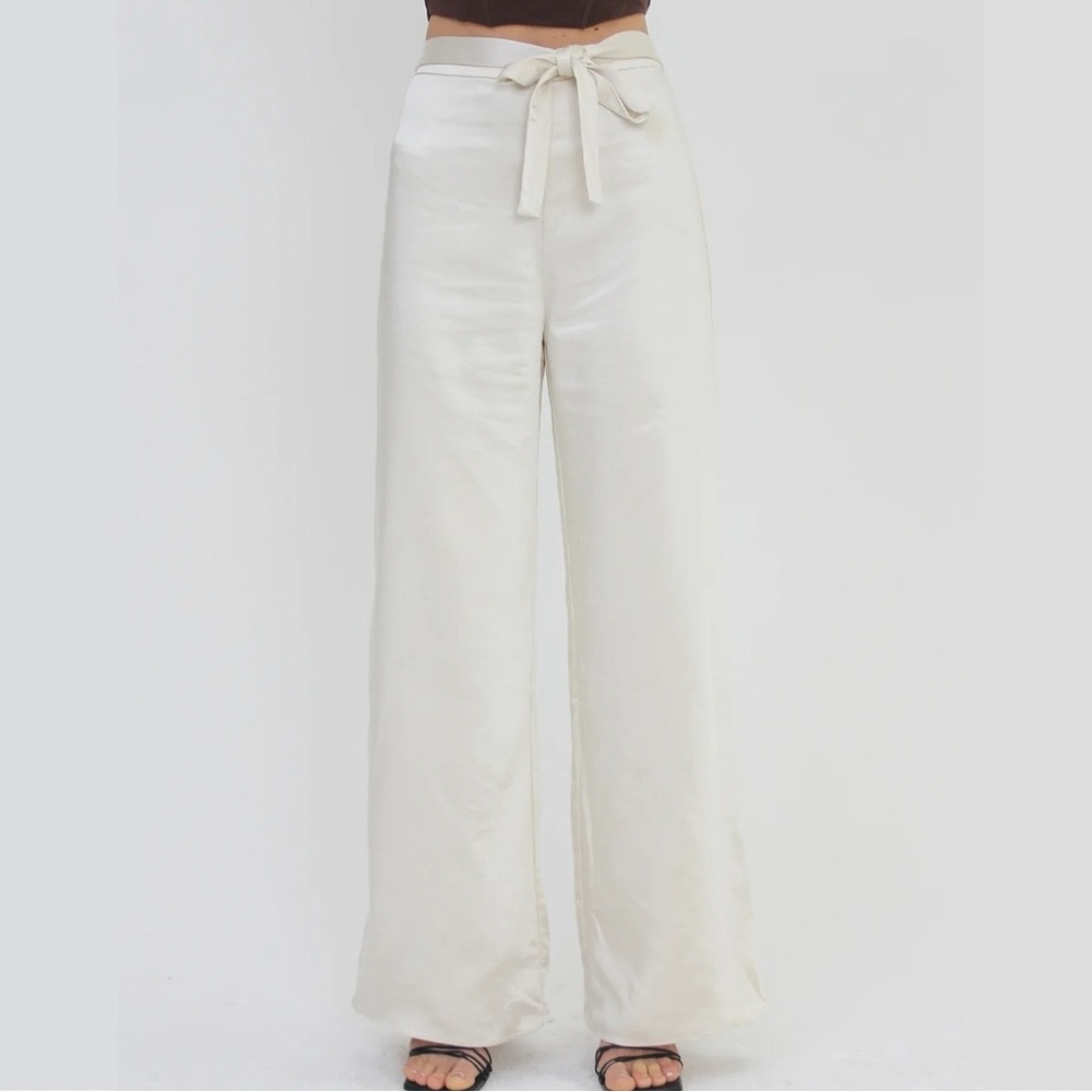 SALT + CO. - Bottom No. 03, Satin Wide Leg Pants in Pearl (NWT) - Picture 3 of 6
